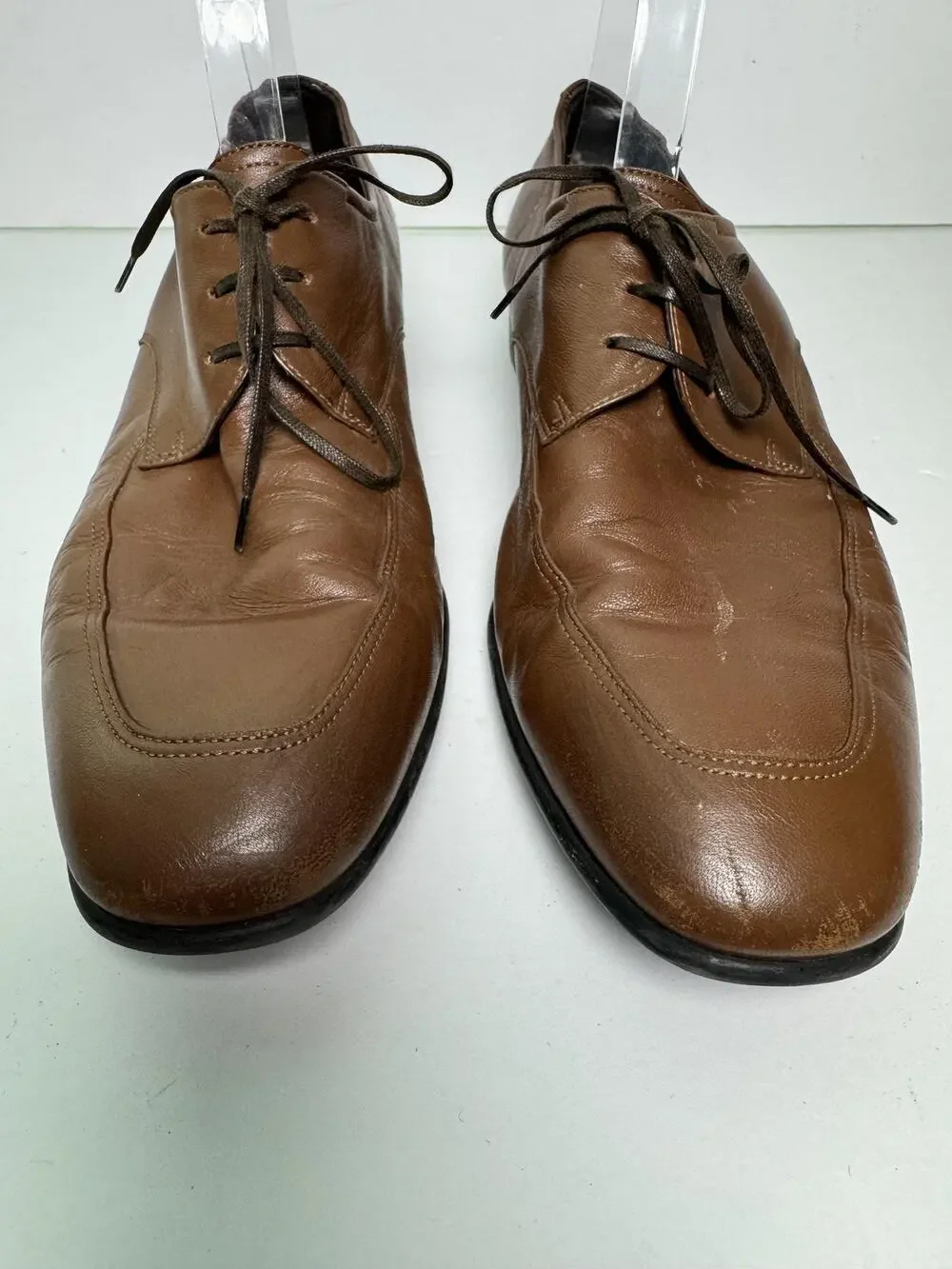 Salvatore Ferragamo Dress Derby Shoes Mens 7.5 EE Brown Leather Made In Italy
